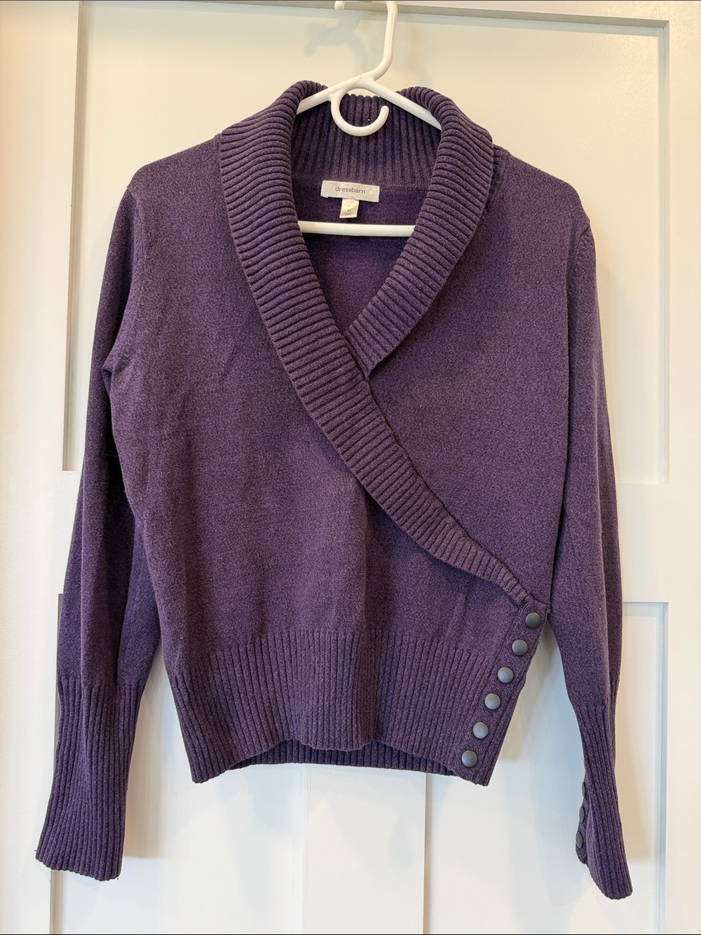 Dress Barn Purple Shawl Collar Cardigan with Side Buttons